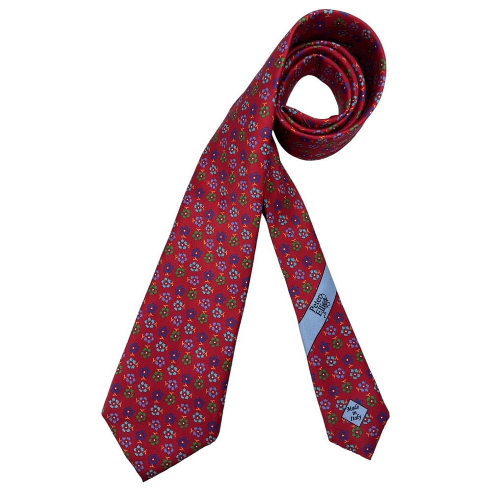 PETER ELLIOT SEVENFOLD Red Floral Silk LUXURY Tie ITALY